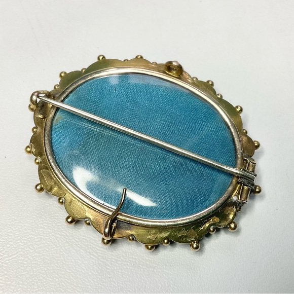 Victorian Locket Brooch Enamel Half Pearl Gold Filled Hair Mourning Locket - Picture 7 of 8